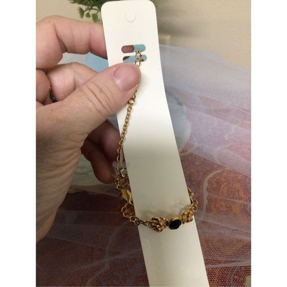 NWT Gold & Black Flower Ankle Bracelet Anklet - Picture 4 of 10